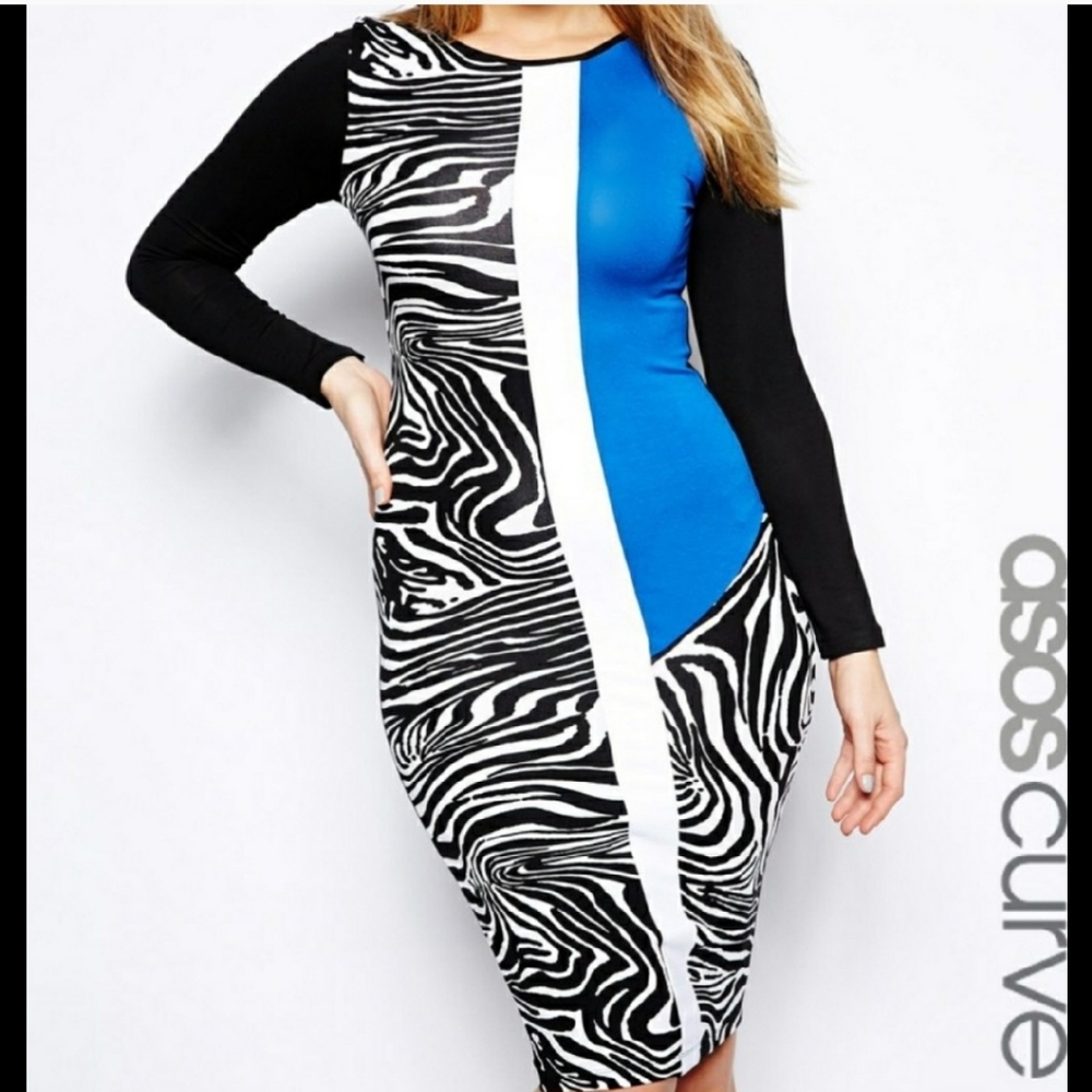 ASOS Curve Zebra Print Long Sleeve Midi Dress